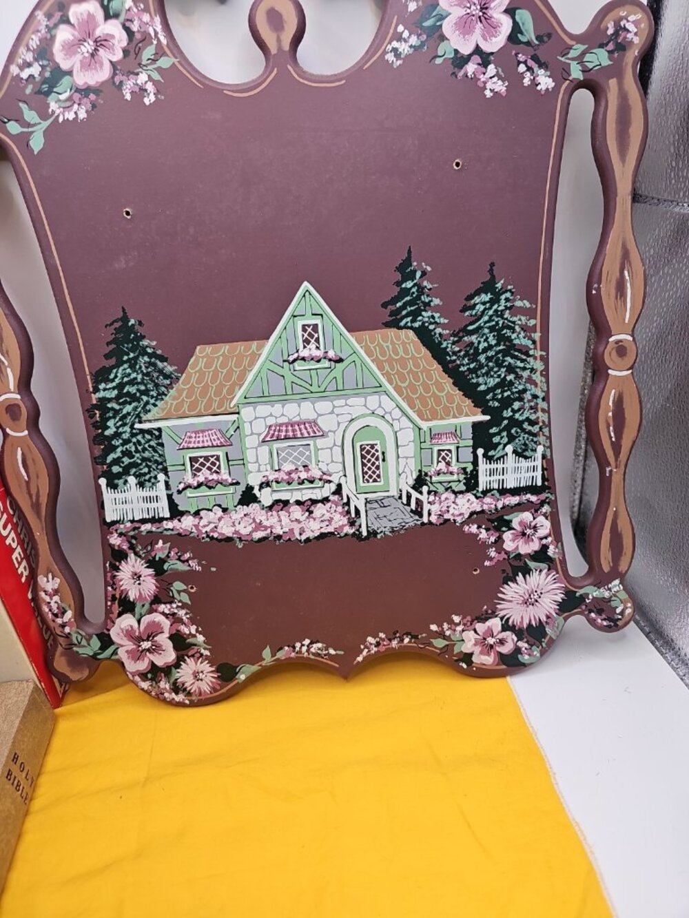 Hand Painted Wood Plaque With COTTAGE CORE Theme Scene